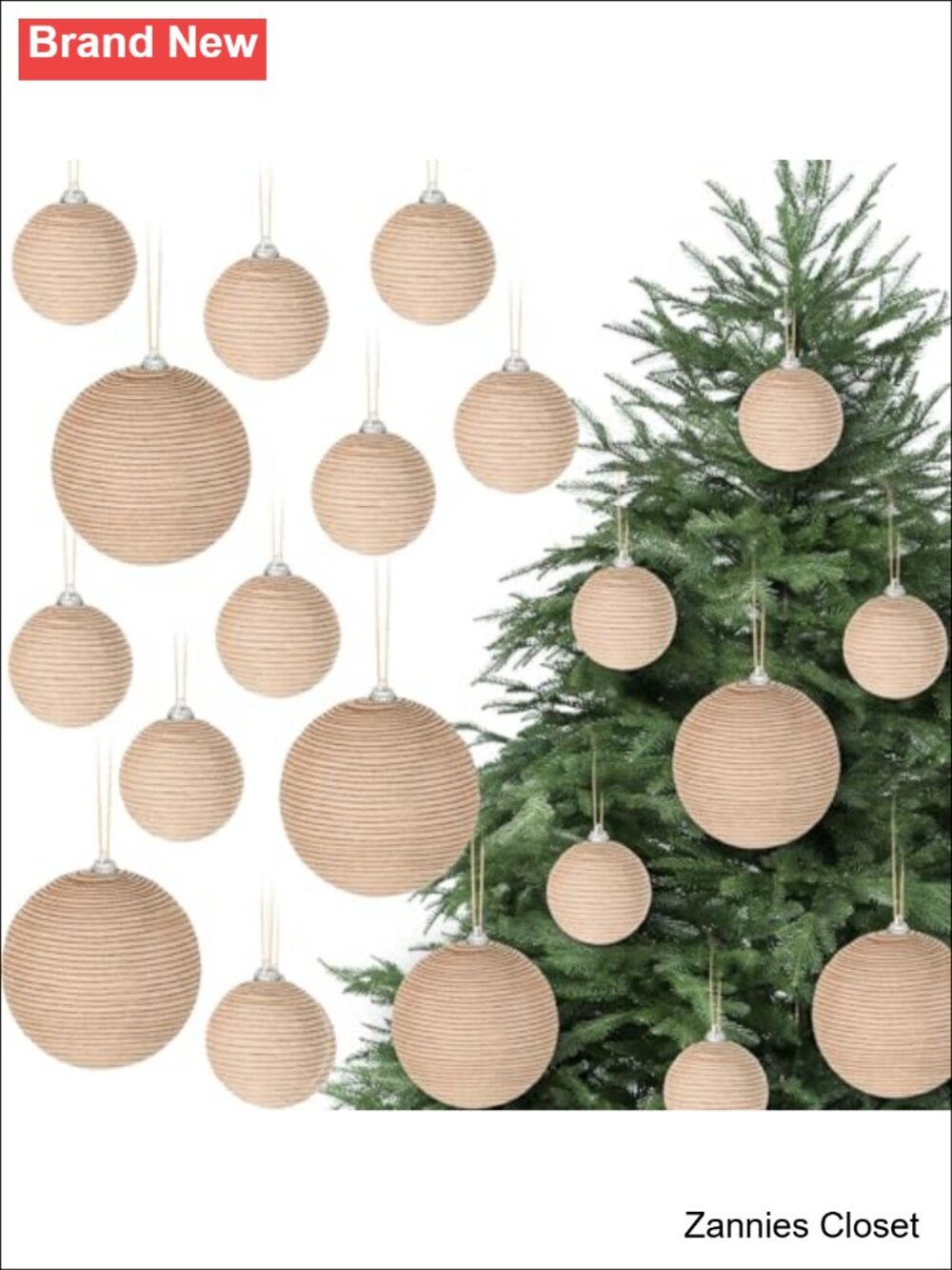 🎄 12 Pcs Jute Rope Burlap Christmas Ball Ornaments Rustic Farmhouse Tree